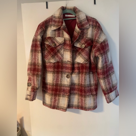 Park Adelyn plaid shacket- red, brown, cream- size M - Picture 1 of 5